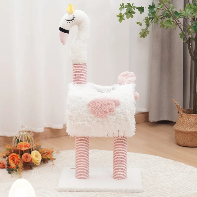 Multi-functional sisal cat climbing frame with nest in pink colour for indoor cats