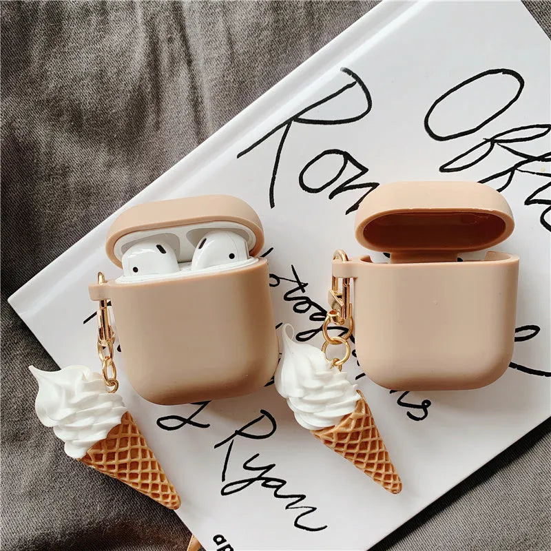 Cylinder ice cream design silicone protective case for Apple AirPods 2 wireless headphones in various colours.