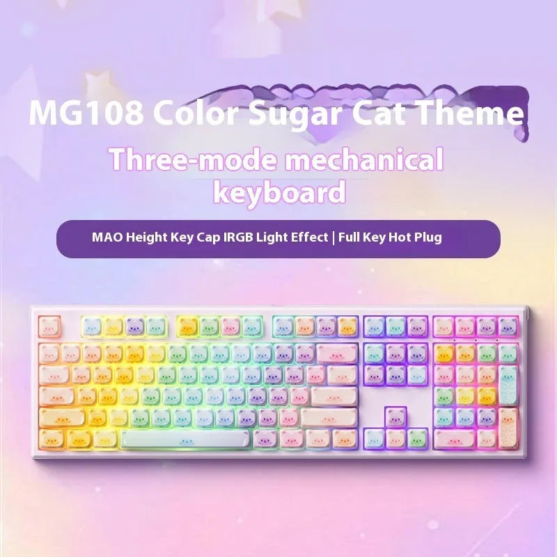Coloured sugar cat design Bluetooth mechanical keyboard with piano switches