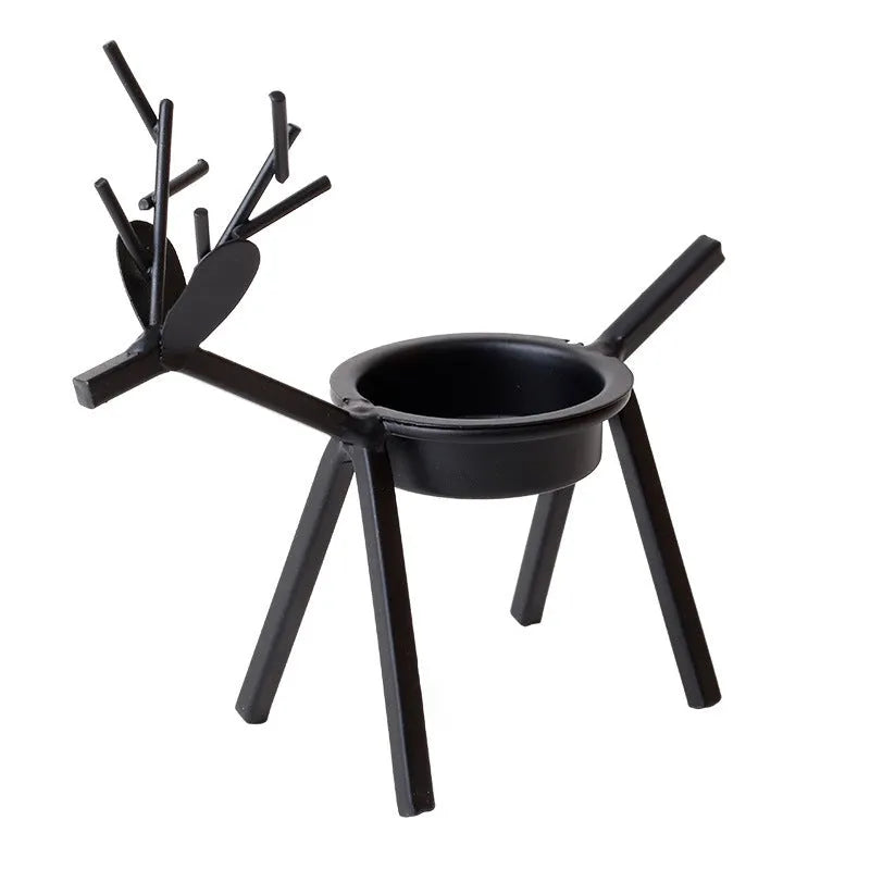 Black iron deer Christmas candlestick holder with elk bracket design and fabric accents