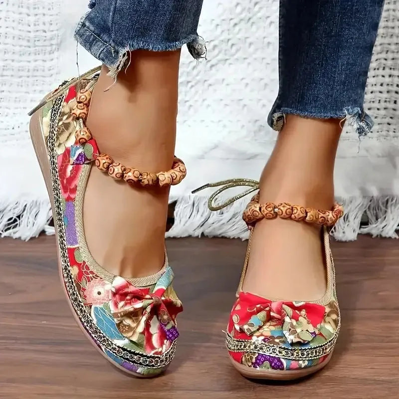 Women's plus size black ethnic platform sandals with cloth upper and elastic band