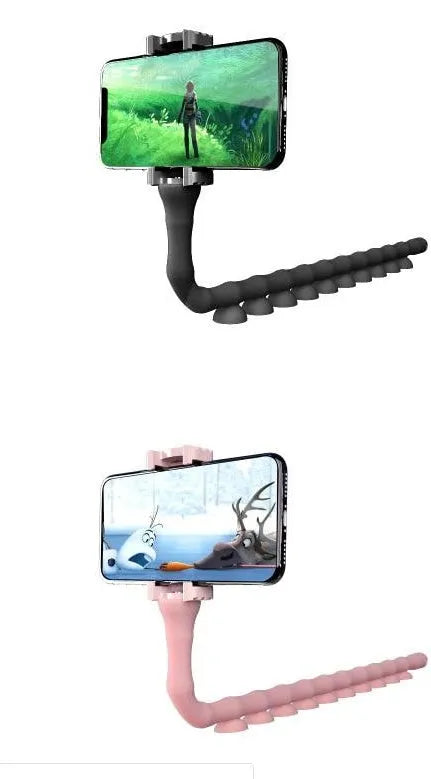 Black flexible rubber lazy bracket phone holder with suction cup base extended to show 62cm length.