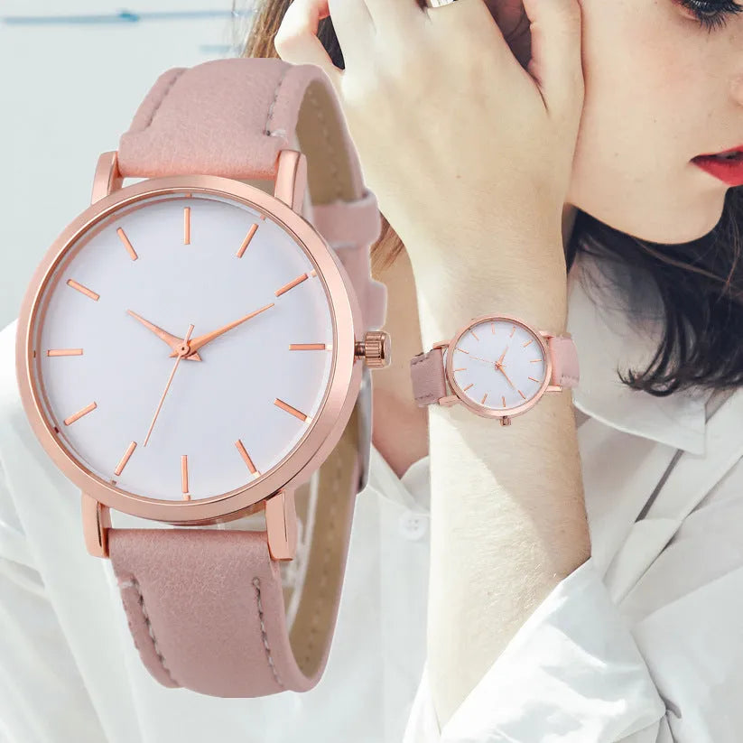 Quartz watch with 35.5mm square alloy case and PU leather strap in various colour options