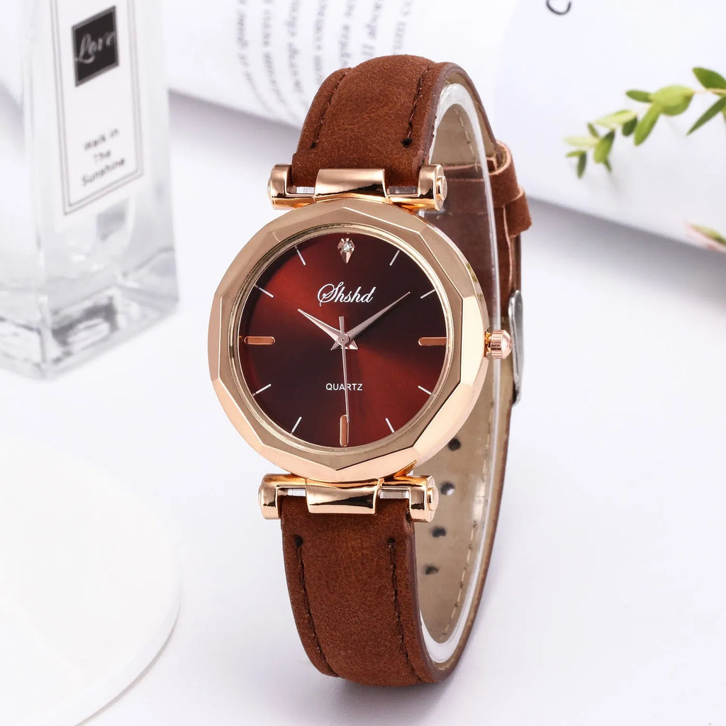 New ladies casual watch with round plastic case, PU strap, and pointer display in multiple colours