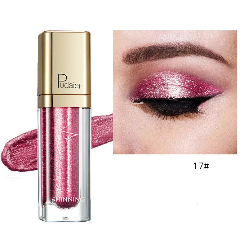 18-colour glitter eyeshadow palette with mother-of-pearl shades including Beige, Rose Gold, and Sapphire Blue