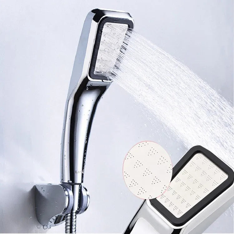 Orange hand-held pressurised shower set with rain shower head function