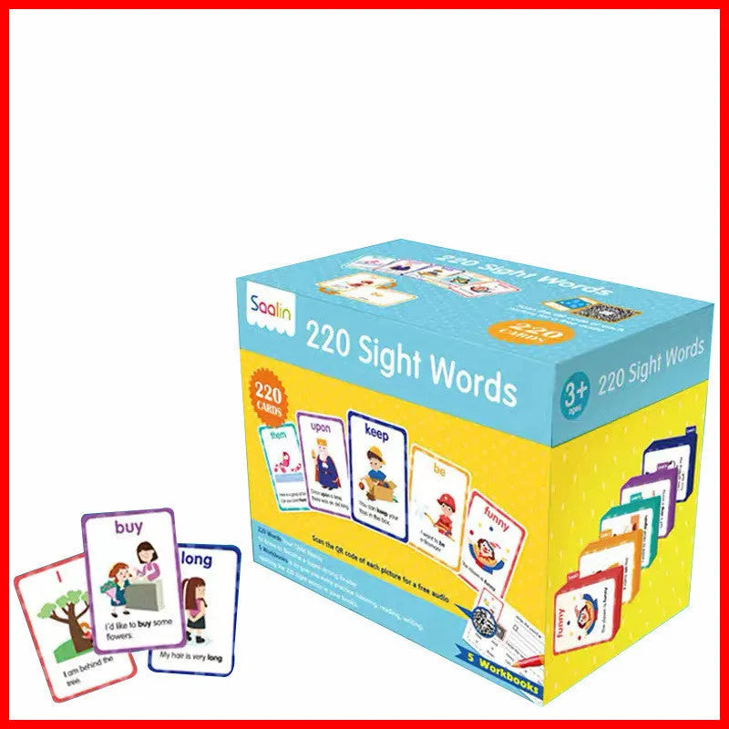 High-frequency word card set with 220 game cards and 5 workbooks for early childhood education