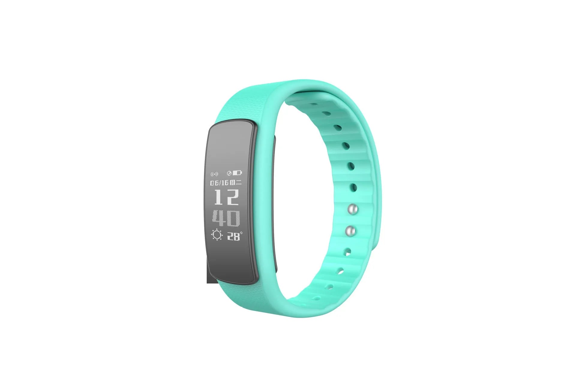 I6 smart sports bracelet with 0.96-inch touch screen showing health metrics on black or green TPU wristband