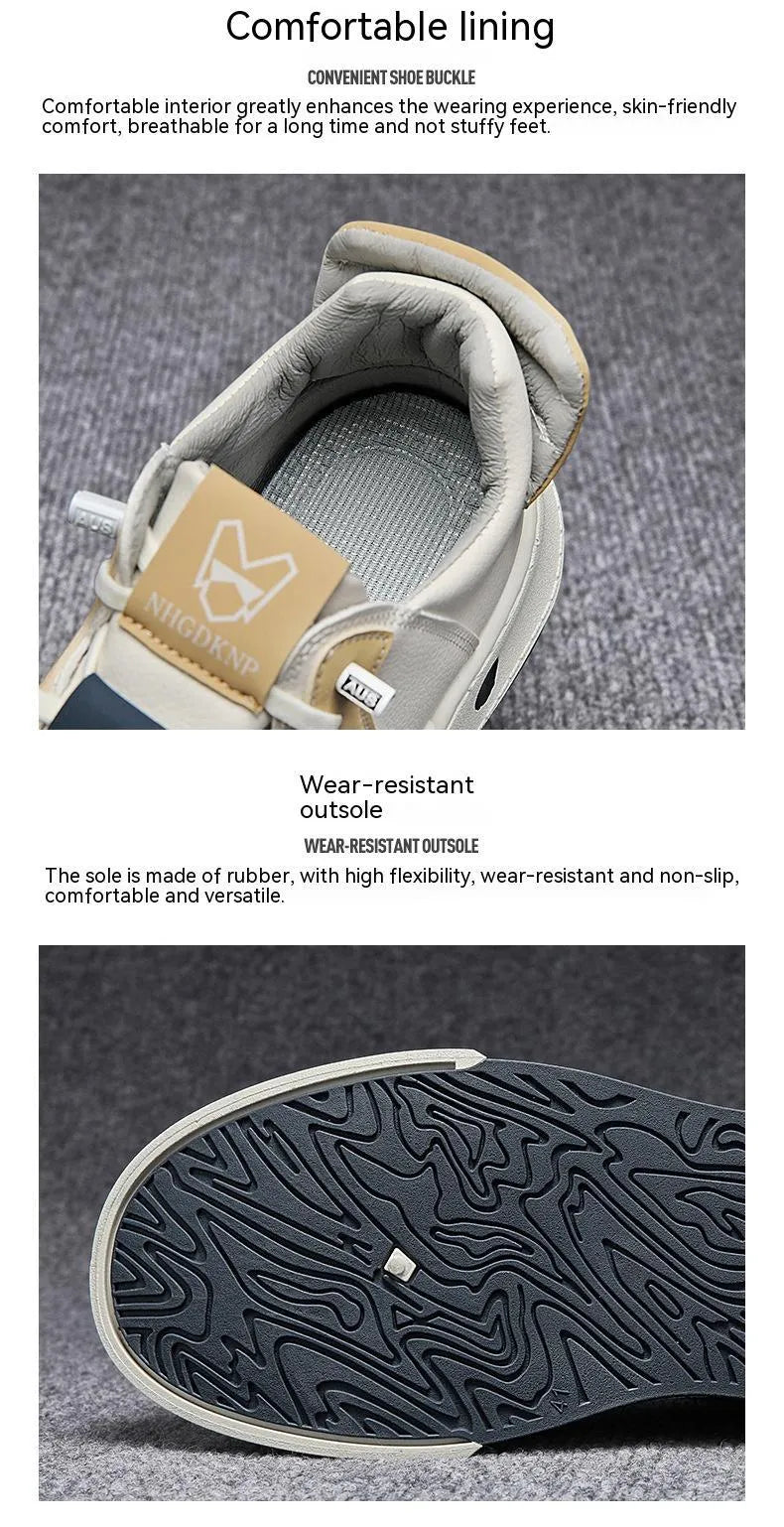 Men's beige low-top sneakers with elastic band and leather stitching details