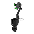 Green car drink rack and mobile phone holder with 3kg capacity for vehicle cup holders