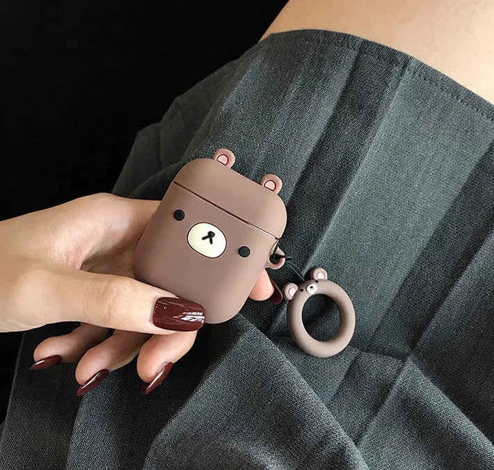 Cartoon animal earphone box in brown bear colour, protective case for earbuds