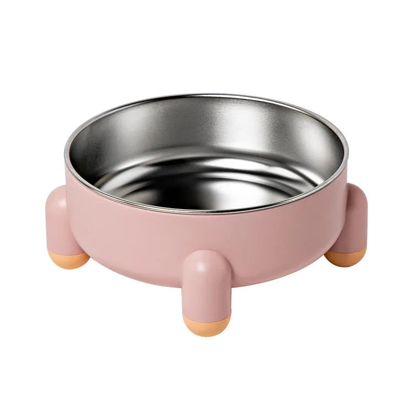 Stainless steel raised pet bowl with non-slip base in green, pink and white colour options