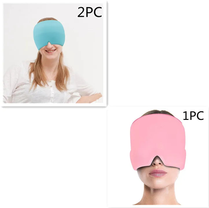 Black elastic cloth gel eye mask for headache relief measuring 22cm by 17cm
