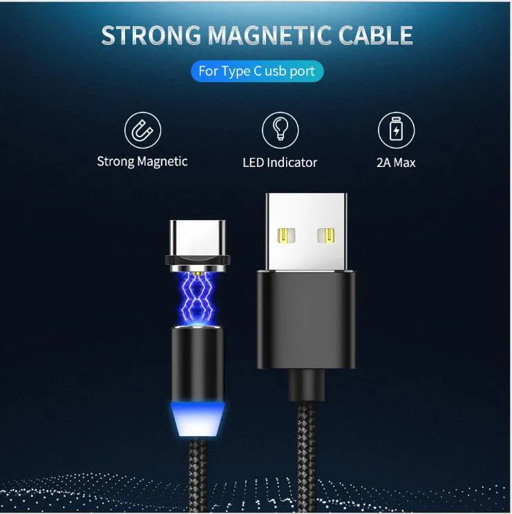 YBD magnetic LED charging cable 1 metre length with aluminium shell in multiple colours