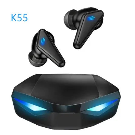 Blue K55 wireless Bluetooth gaming earbuds with TWS stereo and low latency for mobile gaming