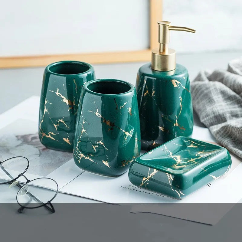 Ceramic bathroom wash set in black, blue, or white colours, showing smooth porcelain finish.