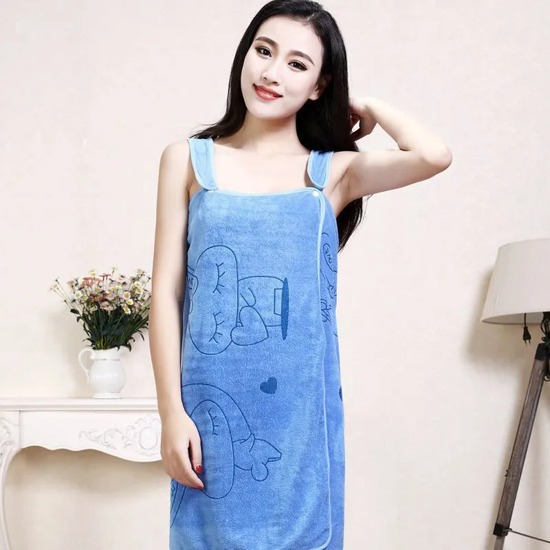 Lady's bath towel with suspenders in 80x138cm polyester polyamide blend, shown in thicken pink colour