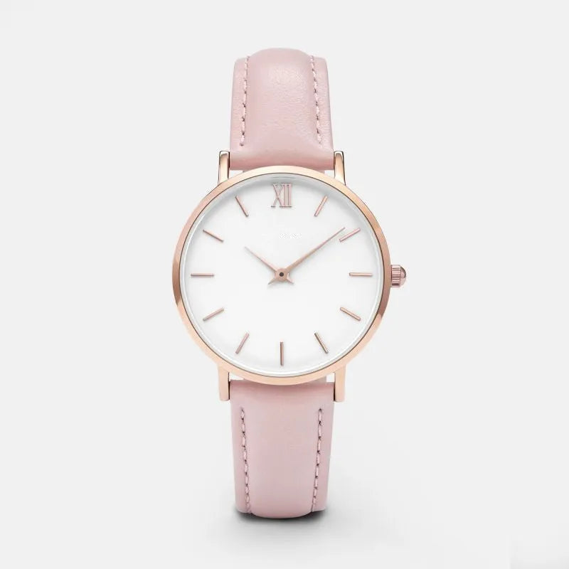 Quartz watch with 35.5mm square alloy case and PU leather strap in various colour options