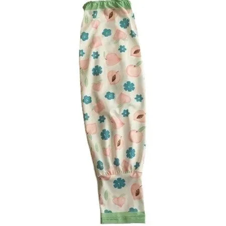 Printed viscose fibre sun protection oversleeves in floral design with elasticated cuffs.