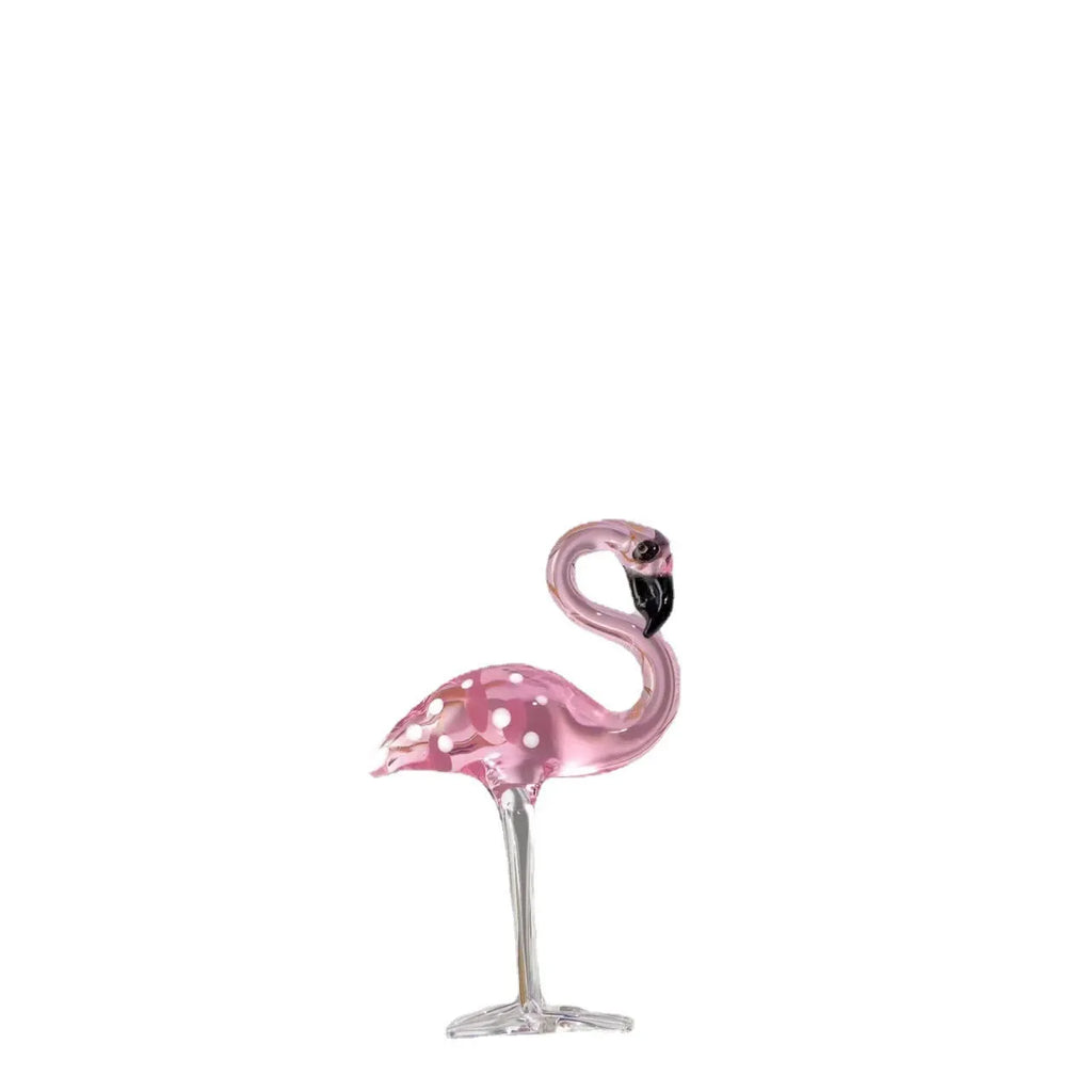 Pink crystal flamingo decorative ornament on tabletop with modern simplicity style