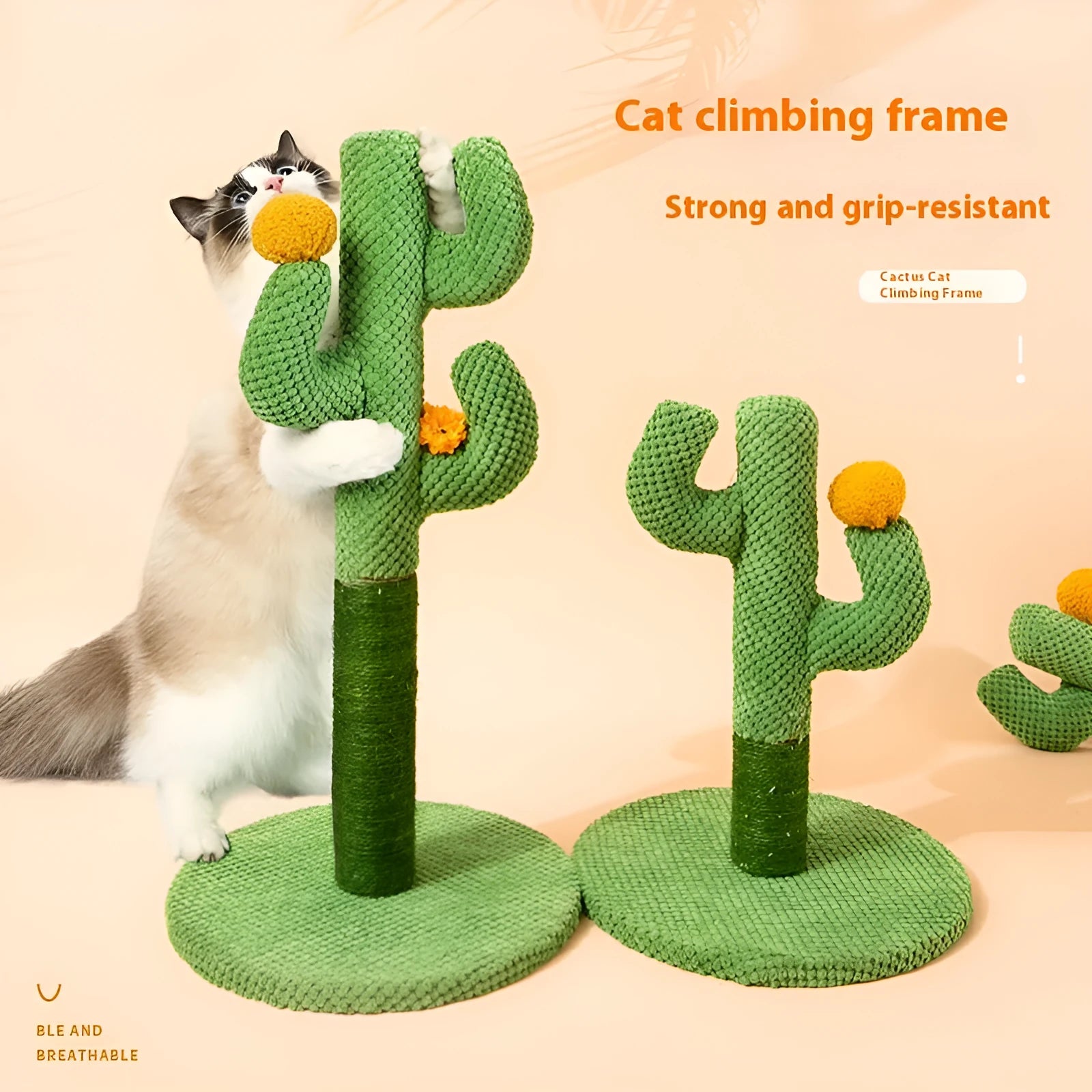 Masson cactus design cat scratch board and climbing post with cotton thread scratching surface.