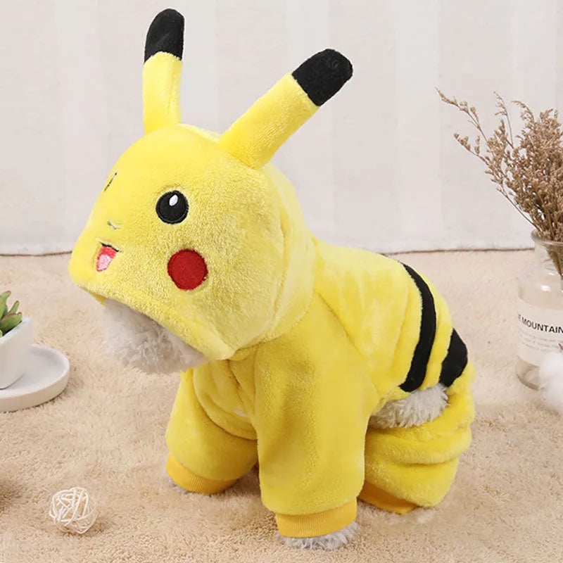 Fleece cat coat with hood in cartoon design for autumn winter indoor wear