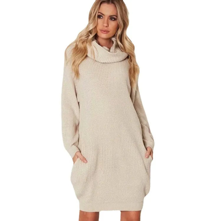 Women's lapel collar loose fit mid-length sweater in imitation cashmere, shown in apricot colour.