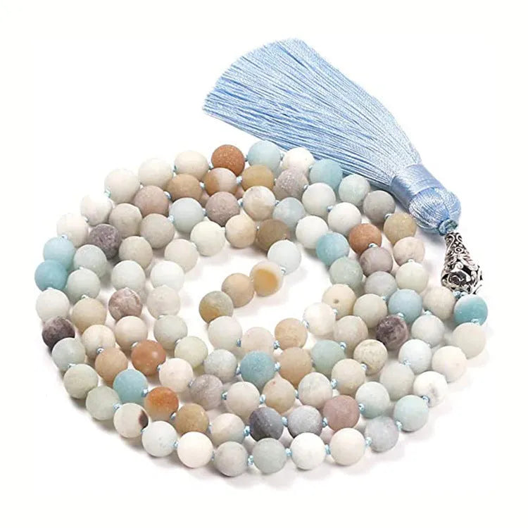 Long geometric agate tassel necklace with mixed gemstone beads including lapis lazuli and turquoise