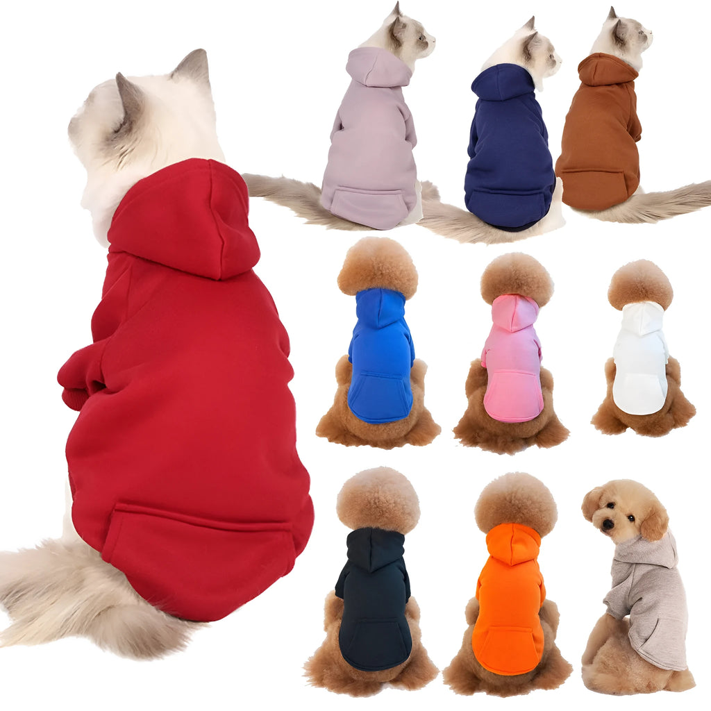 Fleece dog coat with hood for small and medium dogs, available in multiple colours and sizes XXS to XXL