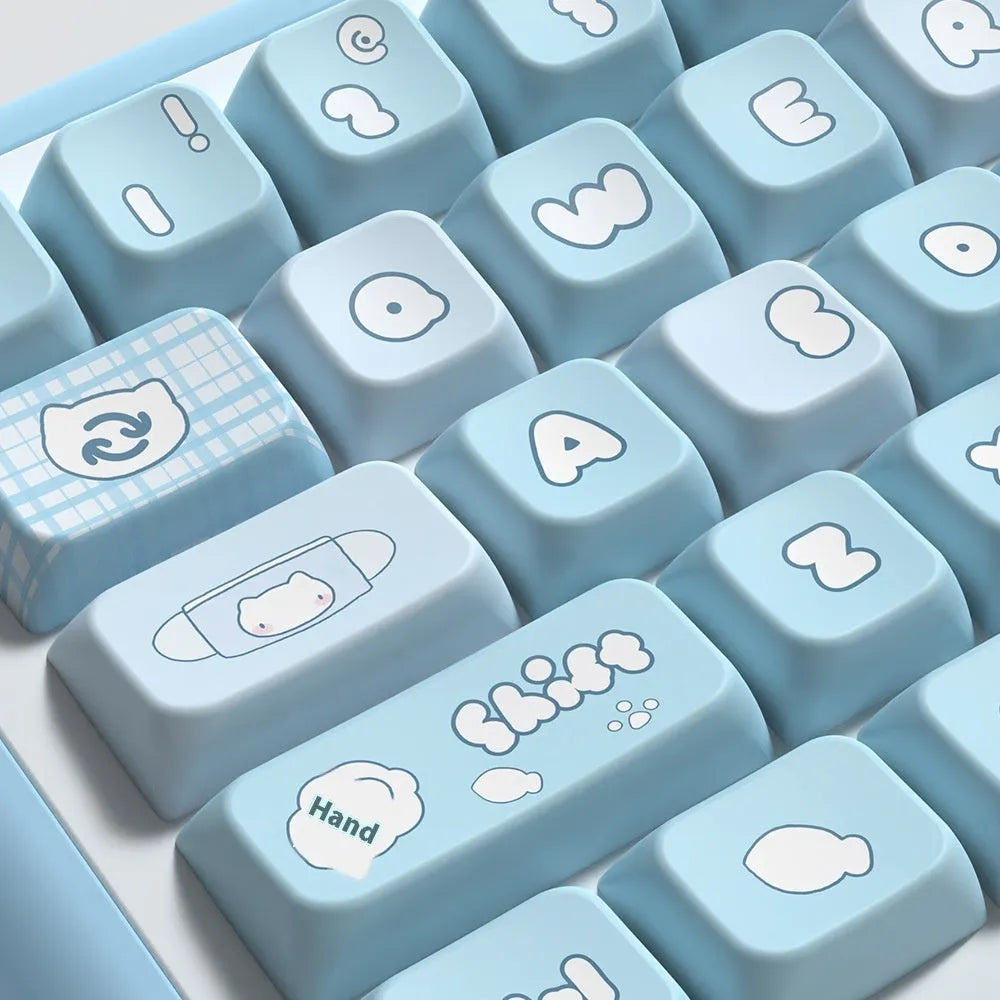 Custom watercolour kitten design mechanical keyboard keycap set on a white background