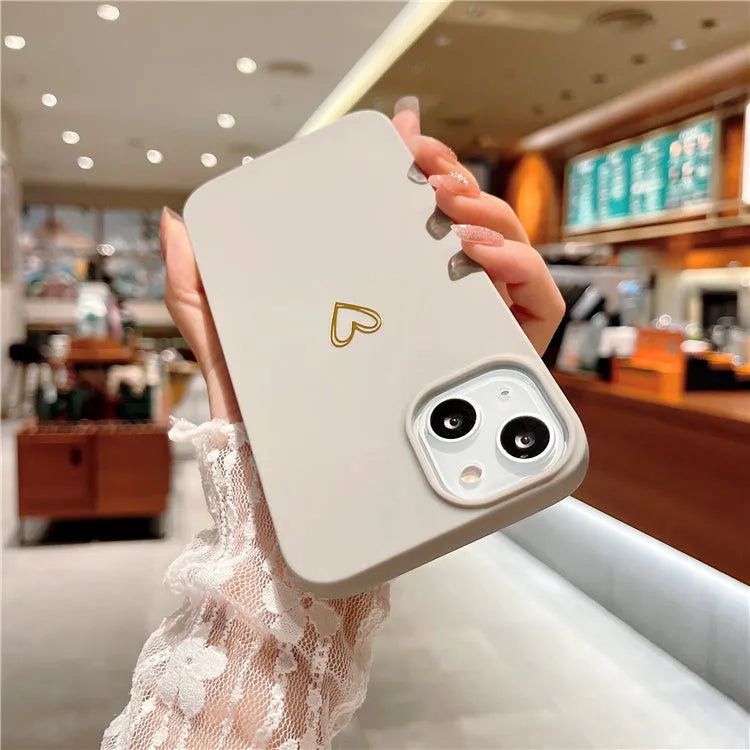 Brown silicone iPhone case with hot stamping love design showing simple cartoon style