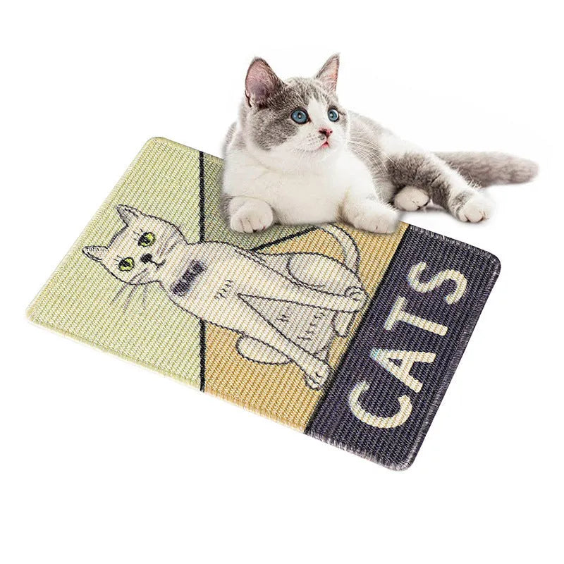 Printed sisal cat scratching pad 7mm thick with cartoon design, 33x55cm, reusable wall sticker for cats