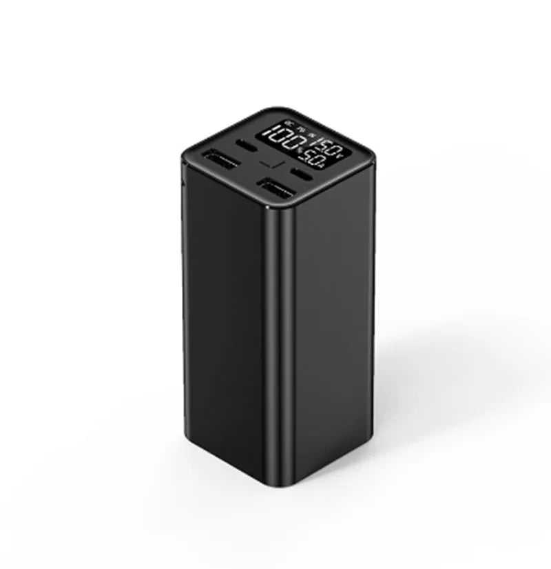 65W metal power bank with 20000mAh capacity for laptop charging, shown in black, blue, or grey.