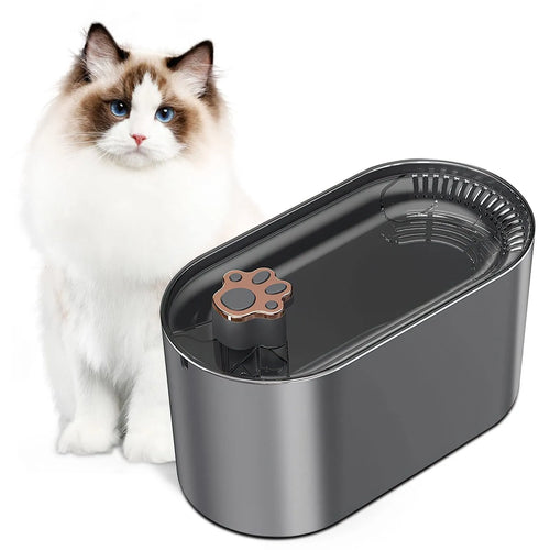 Berlin Blue 3-litre automatic pet water fountain with filter and LED light on a wooden floor.