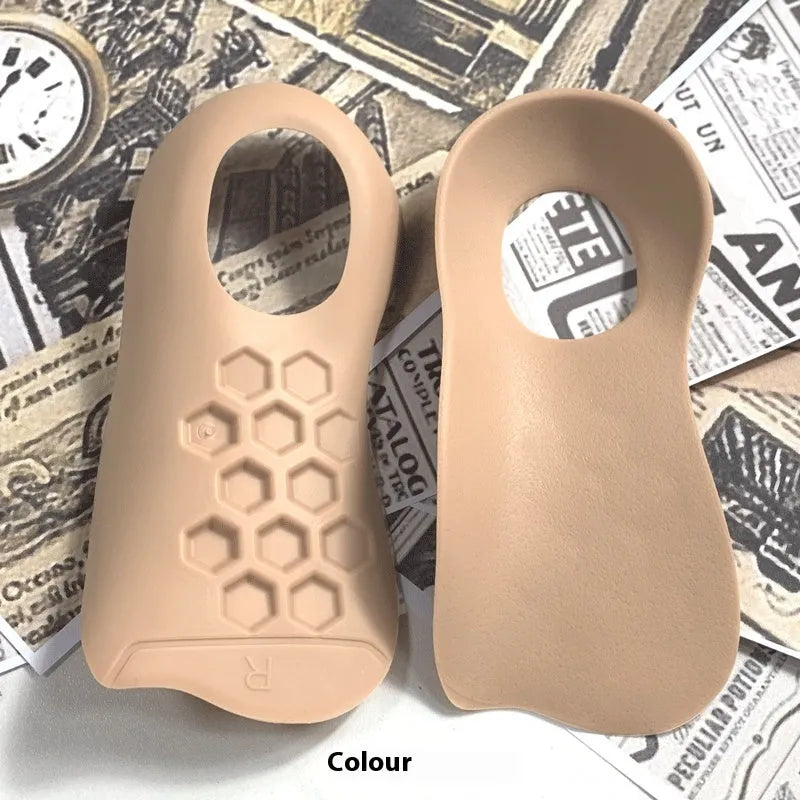 TPR arch support insoles for varus correction in white, black, and skin colour options