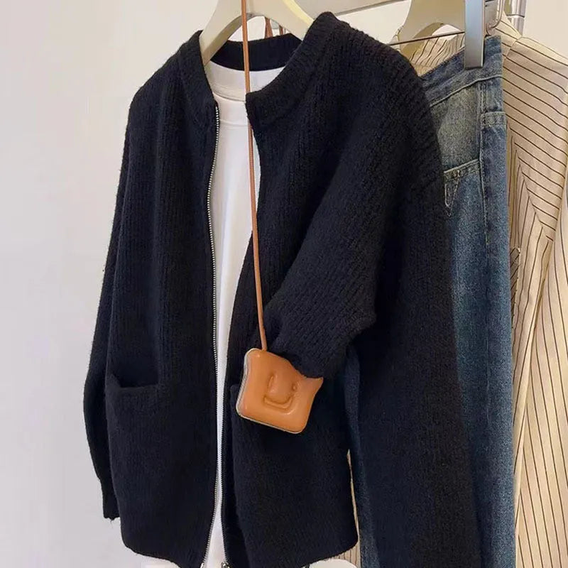 Soft viscose knit sweater coat cardigan in beige colour with long sleeves