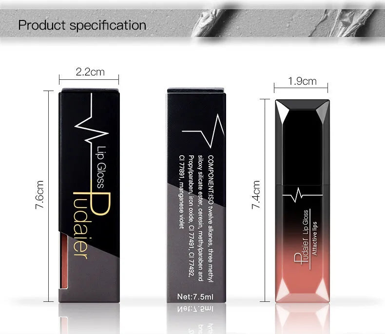 Matte long-lasting waterproof lip gloss tube with 8ml capacity and 17 colour options