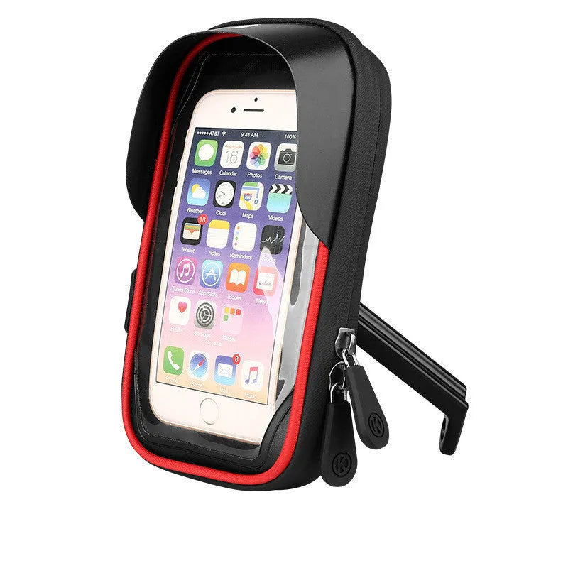 TPU mobile phone stand mounted on bicycle handlebar showing smartphone in use
