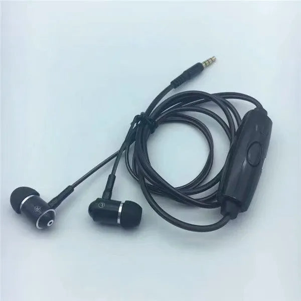Blue LED light-up earphones with aluminium alloy shells and remote control microphone on cable
