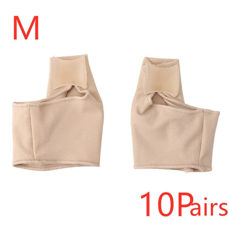 Valgus toe separator corrective socks with silicone gel bunion pad shown in sizes S, M, and L.