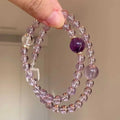 Artificial amethyst bracelet for women with U-shaped design, pearl accents, and four-leaf clover motif