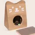 Brown integrated cat scratch board and paper bag nest made from washable kraft paper, dimensions 40x30x53cm