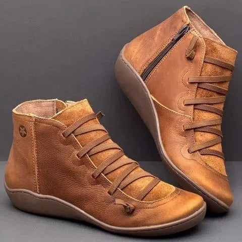 Women's casual ankle booties with synthetic PU upper and flat wedge heel in multiple colours