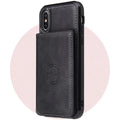 Imitation leather card wallet phone case for iPhone in solid colours showing card slots.