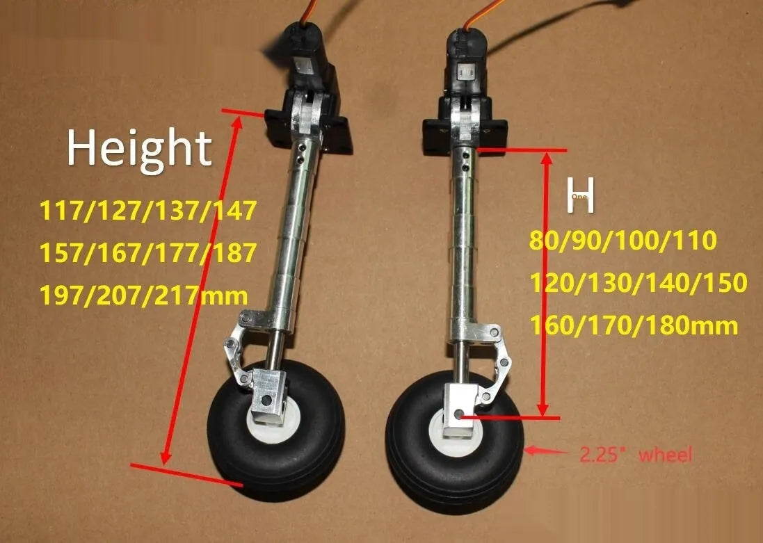 Retractable inclined kneeling damping shock-absorbing alloy landing gear for electric toy aircraft with multiple wheel options