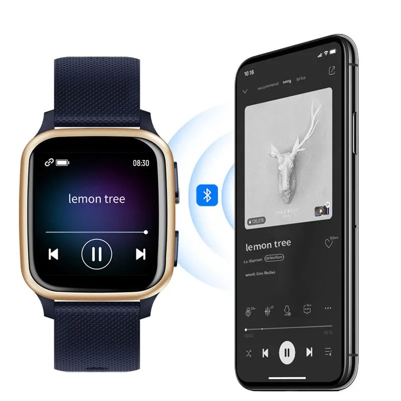 Smart bracelet with aluminium alloy case showing heart rate monitoring and Bluetooth calling functions