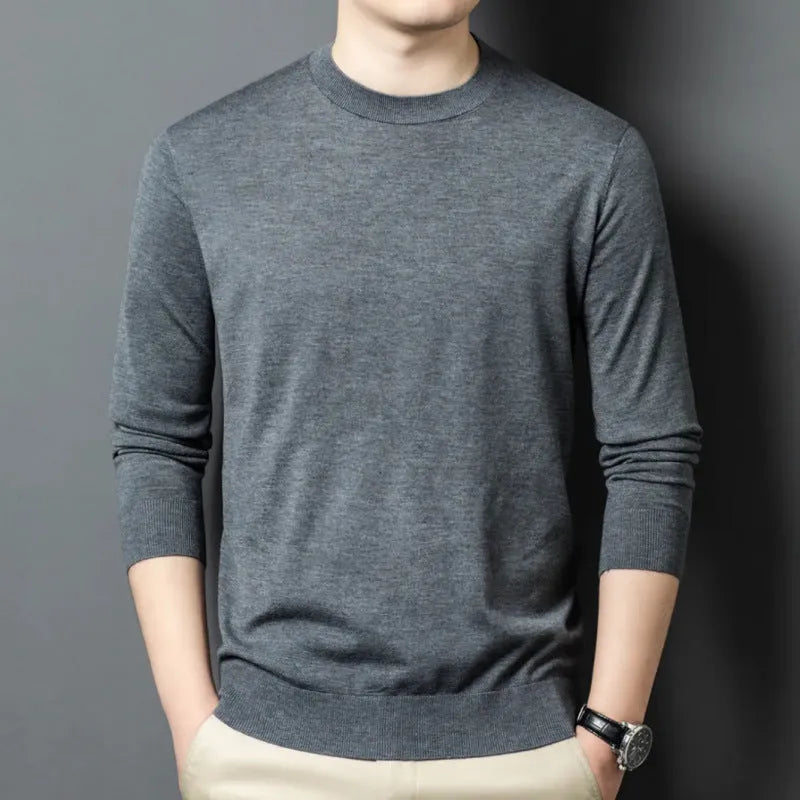 Men's round neck wool blend pullover sweater in winter weight with long sleeves