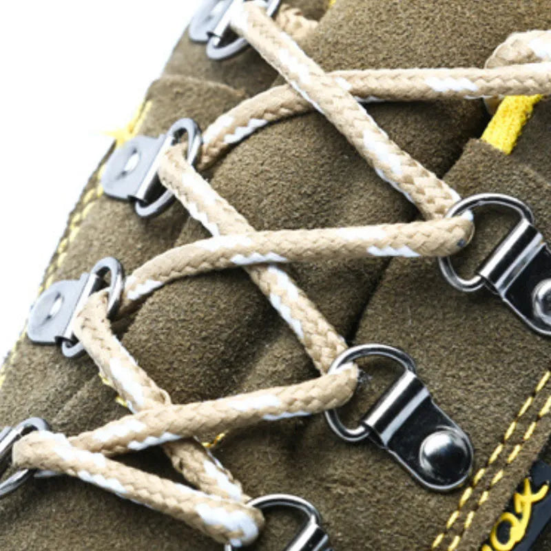 Bronze coloured leather men's steel toe safety shoes with a low-cut design and anti-skid sole.