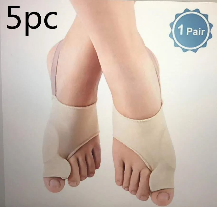 Valgus toe separator corrective socks with silicone gel bunion pad shown in sizes S, M, and L.