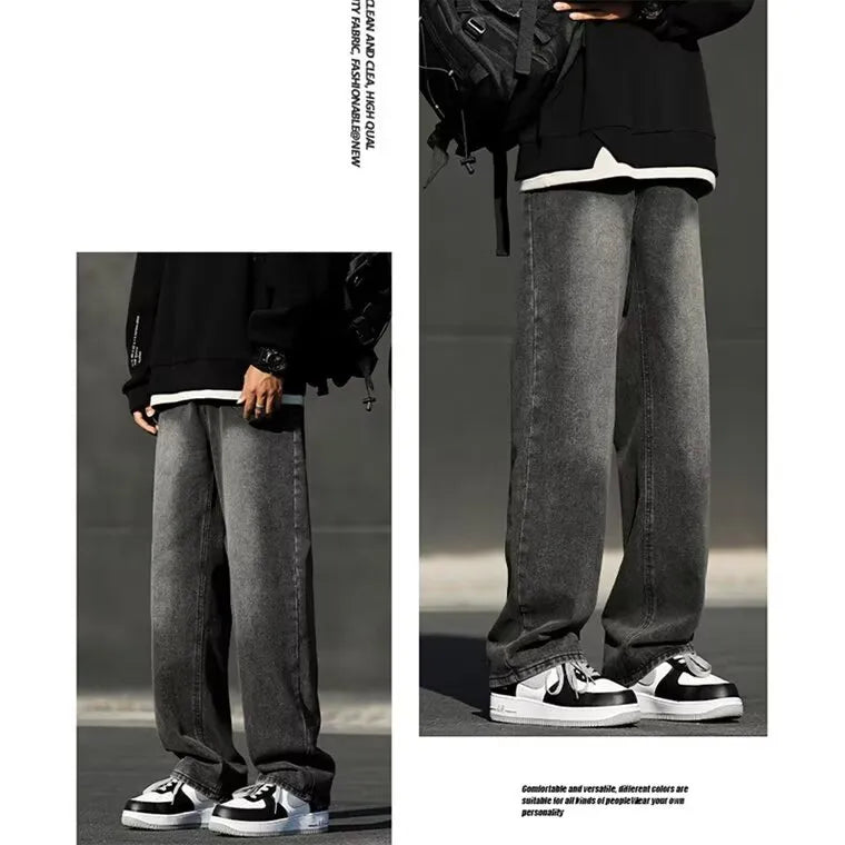 Men's winter jeans with wool lining standard gray colour polyester blend leisure trousers